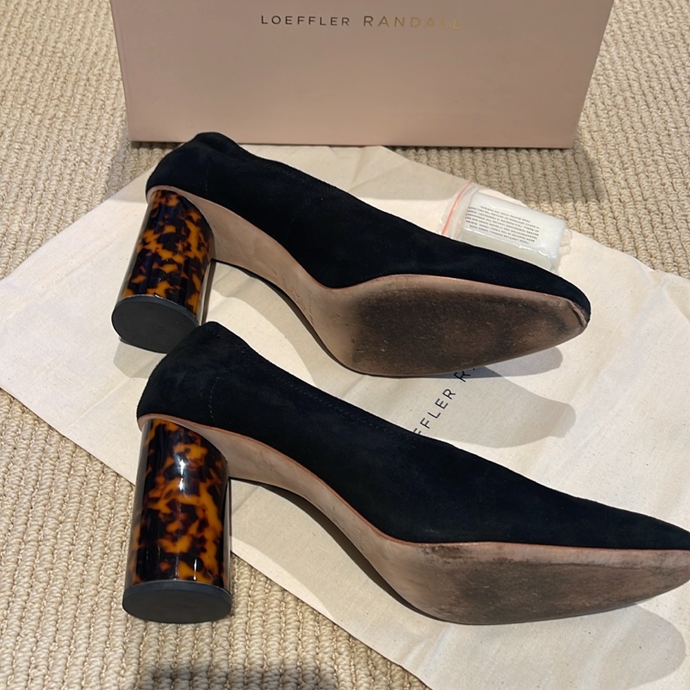 Loeffler Randall Elyn Pump Black Suede Tortoise Heel Size 10